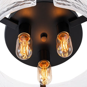 LightFixturesUSA - 3 - Light Water Textured Glass Drum Cage Semi Flush Mount - Ceiling Light - Black - 