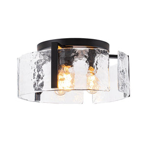 LightFixturesUSA - 3 - Light Water Textured Glass Drum Cage Semi Flush Mount - Ceiling Light - Black - 