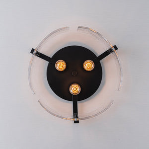 LightFixturesUSA - 3 - Light Water Textured Glass Drum Cage Semi Flush Mount - Ceiling Light - Black - 