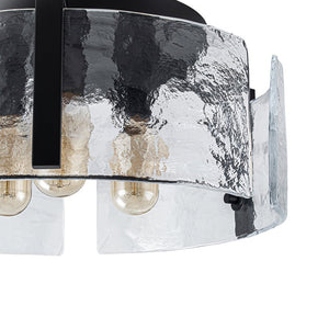 LightFixturesUSA - 3 - Light Water Textured Glass Drum Cage Semi Flush Mount - Ceiling Light - Black - 