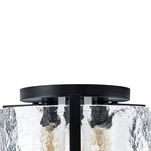LightFixturesUSA - 3 - Light Water Textured Glass Drum Cage Semi Flush Mount - Ceiling Light - Black - 
