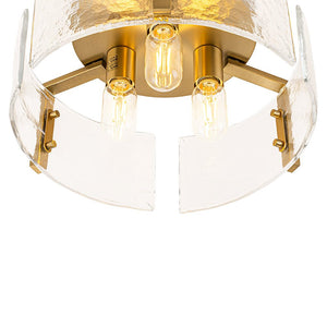 LightFixturesUSA - 3 - Light Water Textured Glass Drum Cage Semi Flush Mount - Ceiling Light - Brass (Pre - Order) - 