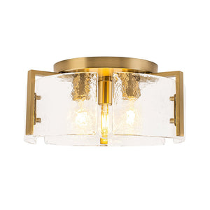 LightFixturesUSA - 3 - Light Water Textured Glass Drum Cage Semi Flush Mount - Ceiling Light - Brass (Pre - Order) - 