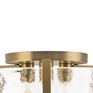 LightFixturesUSA - 3 - Light Water Textured Glass Drum Cage Semi Flush Mount - Ceiling Light - Brass (Pre - Order) - 