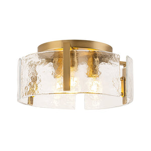 LightFixturesUSA - 3 - Light Water Textured Glass Drum Cage Semi Flush Mount - Ceiling Light - Brass (Pre - Order) - 