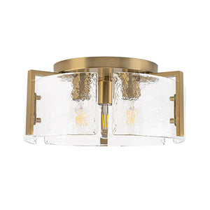 LightFixturesUSA - 3 - Light Water Textured Glass Drum Cage Semi Flush Mount - Ceiling Light - Brass (Pre - Order) - 