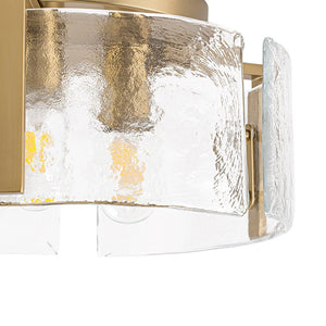 LightFixturesUSA - 3 - Light Water Textured Glass Drum Cage Semi Flush Mount - Ceiling Light - Brass (Pre - Order) - 