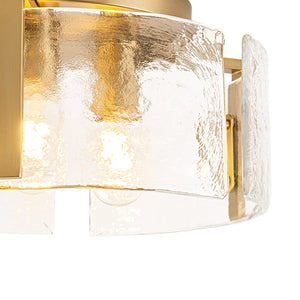 LightFixturesUSA - 3 - Light Water Textured Glass Drum Cage Semi Flush Mount - Ceiling Light - Brass (Pre - Order) - 