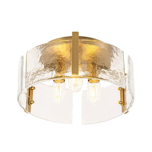 LightFixturesUSA - 3 - Light Water Textured Glass Drum Cage Semi Flush Mount - Ceiling Light - Brass (Pre - Order) - 