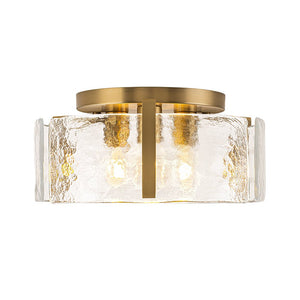LightFixturesUSA - 3 - Light Water Textured Glass Drum Cage Semi Flush Mount - Ceiling Light - Brass (Pre - Order) - 