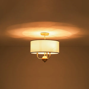 LightFixturesUSA - 3 - Light White Fabric Candle Style Round Drum Cage Pendant - Chandelier - 15.7 in - 