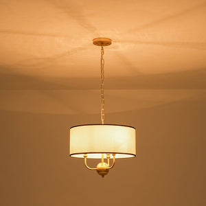 LightFixturesUSA - 3 - Light White Fabric Candle Style Round Drum Cage Pendant - Chandelier - 15.7 in - 