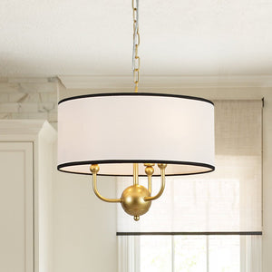 LightFixturesUSA - 3 - Light White Fabric Candle Style Round Drum Cage Pendant - Chandelier - 15.7 in - 