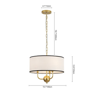 LightFixturesUSA - 3 - Light White Fabric Candle Style Round Drum Cage Pendant - Chandelier - 15.7 in - 
