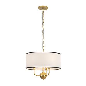 LightFixturesUSA - 3 - Light White Fabric Candle Style Round Drum Cage Pendant - Chandelier - 15.7 in - 