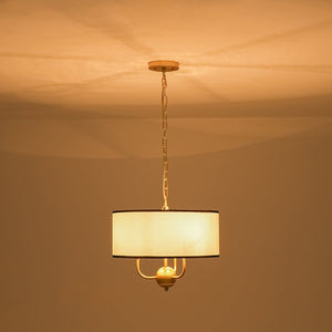 LightFixturesUSA - 3 - Light White Fabric Candle Style Round Drum Cage Pendant - Chandelier - 15.7 in - 