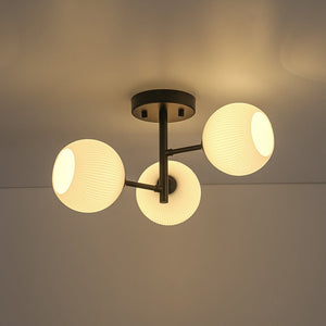 LightFixturesUSA - 3 - Light White Ribbed Glass Tiered Sputnik Semi Flush Mount - Ceiling Light - Black - 