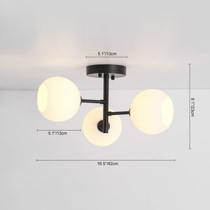 LightFixturesUSA - 3 - Light White Ribbed Glass Tiered Sputnik Semi Flush Mount - Ceiling Light - Black - 