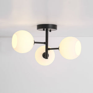 LightFixturesUSA - 3 - Light White Ribbed Glass Tiered Sputnik Semi Flush Mount - Ceiling Light - Black - 