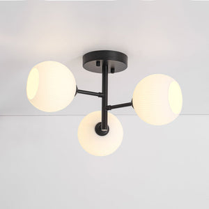 LightFixturesUSA - 3 - Light White Ribbed Glass Tiered Sputnik Semi Flush Mount - Ceiling Light - Black - 
