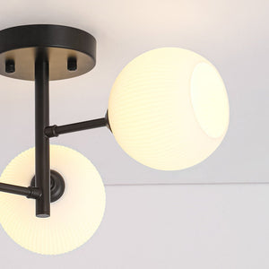 LightFixturesUSA - 3 - Light White Ribbed Glass Tiered Sputnik Semi Flush Mount - Ceiling Light - Black - 