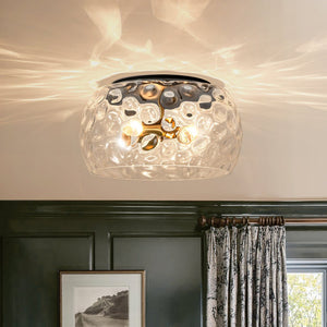 LightFixturesUSA - 3 - Light Wide Bowl Hammered Glass Round Flush Mount - Ceiling Light - 15.7 in - 