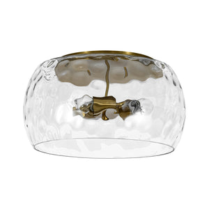 LightFixturesUSA-3-Light Wide Bowl Hammered Glass Round Flush Mount-Ceiling Light-Brass-