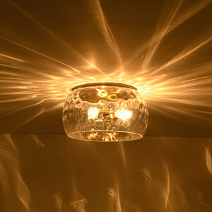 LightFixturesUSA-3-Light Wide Bowl Hammered Glass Round Flush Mount-Ceiling Light-Brass-