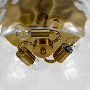 LightFixturesUSA-3-Light Wide Bowl Hammered Glass Round Flush Mount-Ceiling Light-Brass-