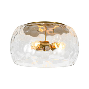 LightFixturesUSA-3-Light Wide Bowl Hammered Glass Round Flush Mount-Ceiling Light-Brass-