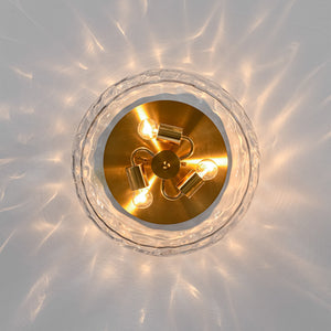LightFixturesUSA-3-Light Wide Bowl Hammered Glass Round Flush Mount-Ceiling Light-Brass-