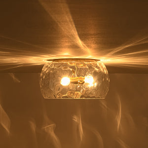 LightFixturesUSA-3-Light Wide Bowl Hammered Glass Round Flush Mount-Ceiling Light-Brass-