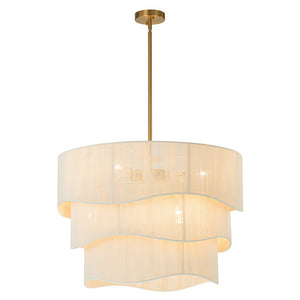 LightFixturesUSA-3-Tier Beige Woven Thread Drum Pendant Light-Chandelier-Beige-