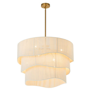 LightFixturesUSA-3-Tier Beige Woven Thread Drum Pendant Light-Chandelier-Beige-