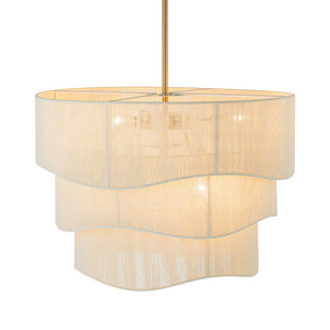 LightFixturesUSA-3-Tier Beige Woven Thread Drum Pendant Light-Chandelier-Beige-