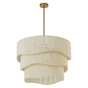 LightFixturesUSA-3-Tier Beige Woven Thread Drum Pendant Light-Chandelier-Beige-