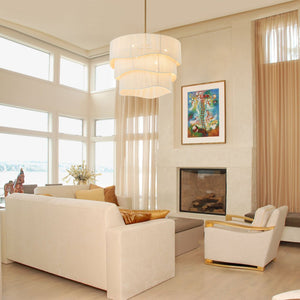 LightFixturesUSA-3-Tier Beige Woven Thread Drum Pendant Light-Chandelier-Beige-