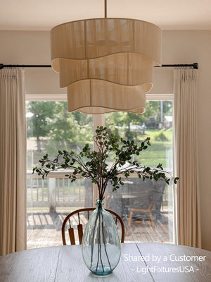 LightFixturesUSA - 3 - Tier Beige Woven Thread Drum Pendant Light - Chandelier - Beige - 