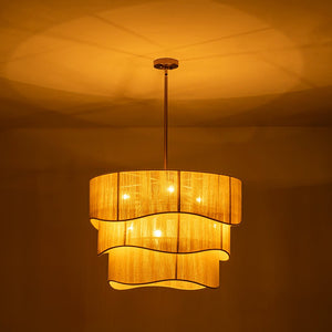 LightFixturesUSA-3-Tier Beige Woven Thread Drum Pendant Light-Chandelier-Beige-
