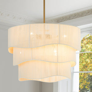 LightFixturesUSA - 3 - Tier Beige Woven Thread Drum Pendant Light - Chandelier - Beige (Pre - Order) - 