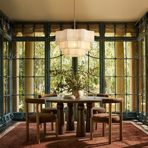 LightFixturesUSA - 3 - Tier Beige Woven Thread Round Cage Pendant Light - Chandelier - Beige - 