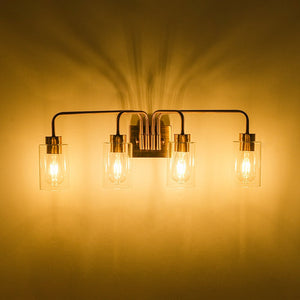 LightFixturesUSA - 4 - Light Adjustable Glass Cylinder Vanity Wall Lamp - Wall Sconce - Brass - 