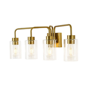LightFixturesUSA - 4 - Light Adjustable Glass Cylinder Vanity Wall Lamp - Wall Sconce - Brass - 