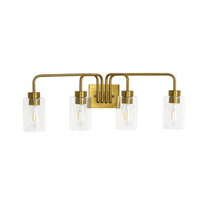 LightFixturesUSA - 4 - Light Adjustable Glass Cylinder Vanity Wall Lamp - Wall Sconce - Brass - 