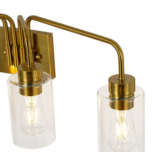 LightFixturesUSA - 4 - Light Adjustable Glass Cylinder Vanity Wall Lamp - Wall Sconce - Brass - 