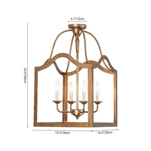 LightFixturesUSA - 4 - light Antique Bronze Candle Square Lantern Semi Flush - Ceiling Light - 15 in - 