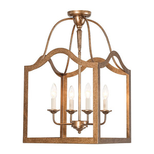LightFixturesUSA - 4 - light Antique Bronze Candle Square Lantern Semi Flush - Ceiling Light - 15 in - 