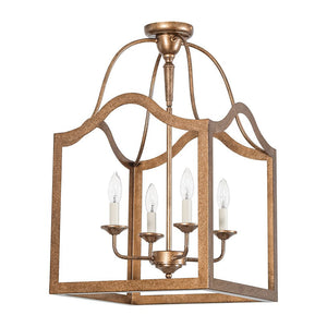 LightFixturesUSA - 4 - light Antique Bronze Candle Square Lantern Semi Flush - Ceiling Light - 15 in - 