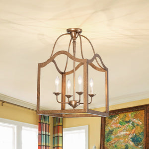 LightFixturesUSA - 4 - light Antique Bronze Candle Square Lantern Semi Flush - Ceiling Light - 15 in - 