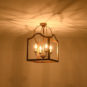 LightFixturesUSA - 4 - light Antique Bronze Candle Square Lantern Semi Flush - Ceiling Light - 15 in - 